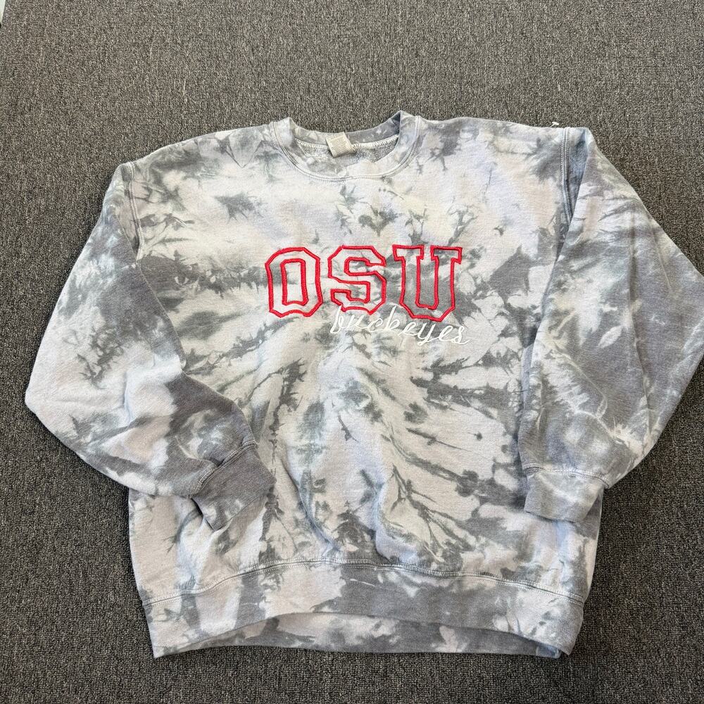 Vintage Y2k Ohio State Buckeyes Tie Dye Embroidered Crewneck Sweatshirt Large